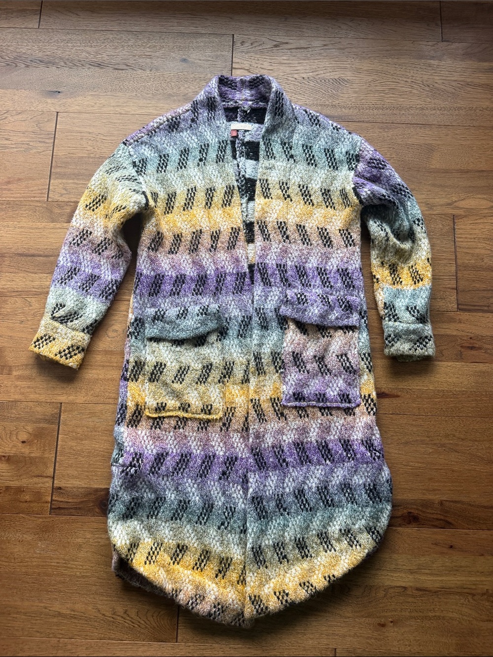 PilcroMulticolor Patterned Long Knit Sweater Coat Sz XS Fall Grandpacore